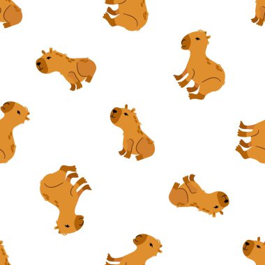 Şirin kapibaraları olan kusursuz bir desen. Çocuk odası dekorasyonu için tasarım.