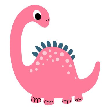 Beyaz izole edilmiş arka planda sevimli pembe dinozor çizimi.