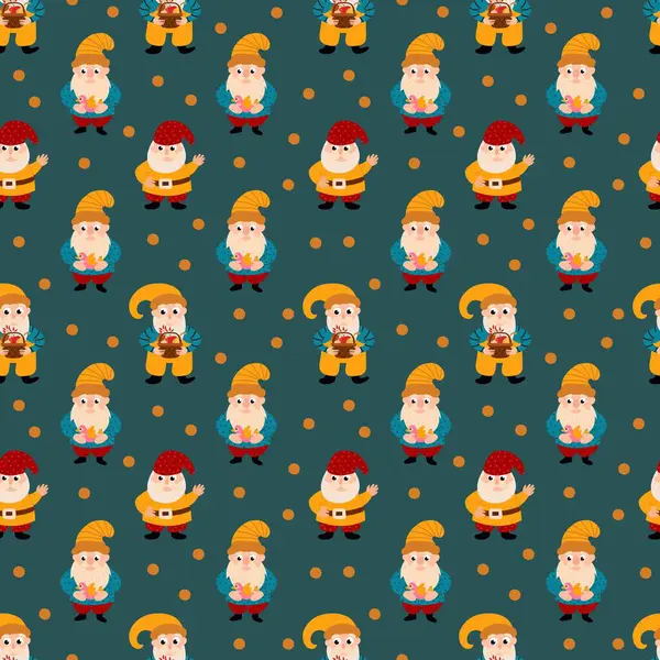 Şirin komik cücelerle kusursuz desen. Kumaş, tekstil, duvar kağıdı, ambalaj için tasarım