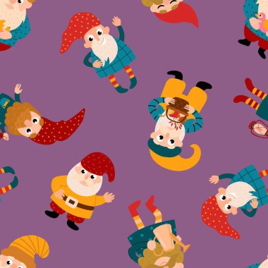 Mor Üzerine Çizgi Film Cücelerinin Kusursuz Deseni