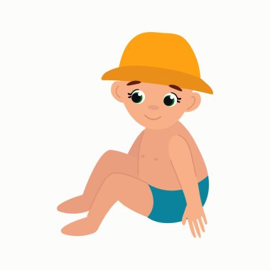 Şapka ve mayo giyen bir çocuğun resmi.