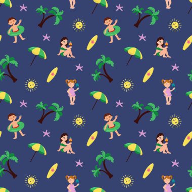 Yaz Sahil Tatili Kusursuz Desen. Kumaş, tekstil, duvar kağıdı, ambalaj için tasarım