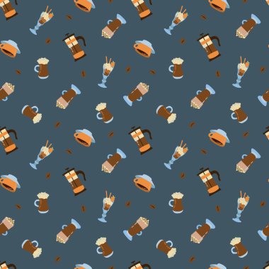 Kahve İçen Pikseli Kusursuz Şekil. Kumaş, tekstil, duvar kağıdı, ambalaj için tasarım