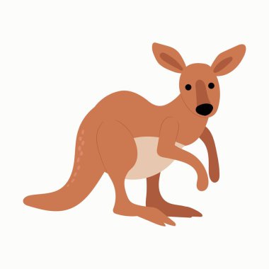 Çizgi film kangurusu tasviri. Beyaz arkaplan, izole et