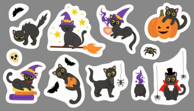 Cadılar Bayramı Kara Kedi Ürkütücü Çıkartma Çizimi