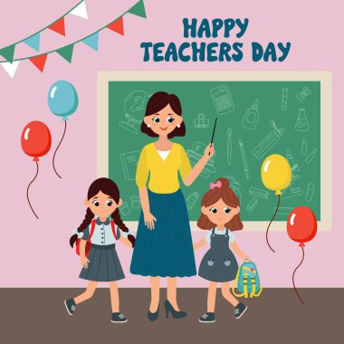 Sınıfta Öğrenci İllüstrasyonunda Öğretmenlik. Öğretmenler Günün kutlu olsun.