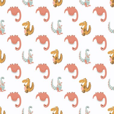 Çizgi film dinazorlarıyla kusursuz desen. Tasarımınız için sonsuz desenler