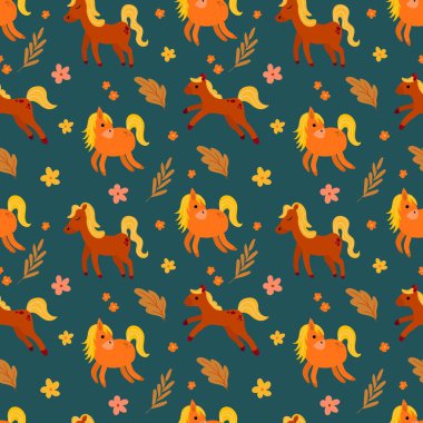 Çizgi Film Atı ve Çiçeksiz Desen. Tasarımınız için sonsuz tasarım