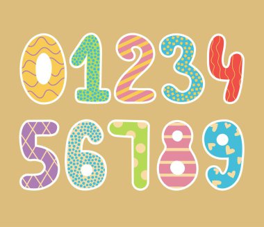 Renkli Desenli Sayı Çizimi. Doğum günü numaraları etiketleri 