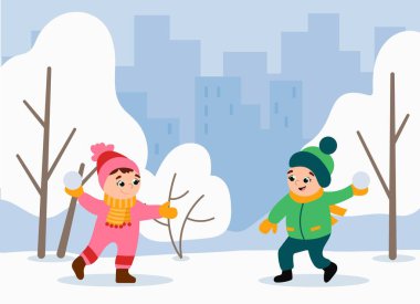  Park 'ta Kartopu Dövüşü Oynayan Çocuklar Çizimi