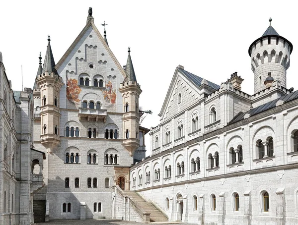 Detalhes Arquitetura Castelo Neuschwanstein Alemanha Isolados Sobre Fundo Branco — Fotografia de Stock