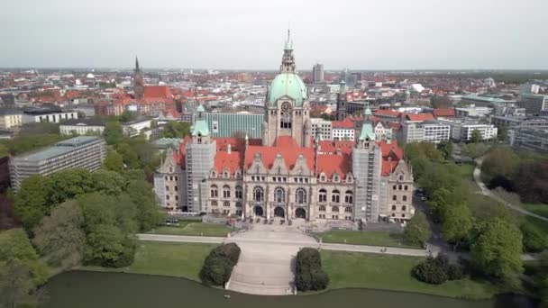 Légi Kilátás Hannover Városára Németországban Újvárosháza Épület Tájkép Európáról Felülről — Stock videók