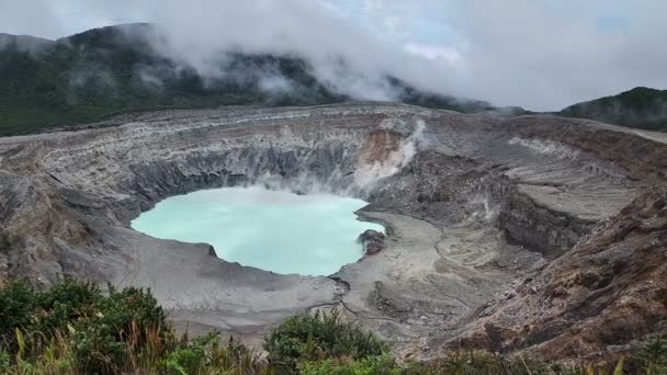 Aerial View Main Active Crater Volcano Poas Alajuela Costa Rica — Stock Video