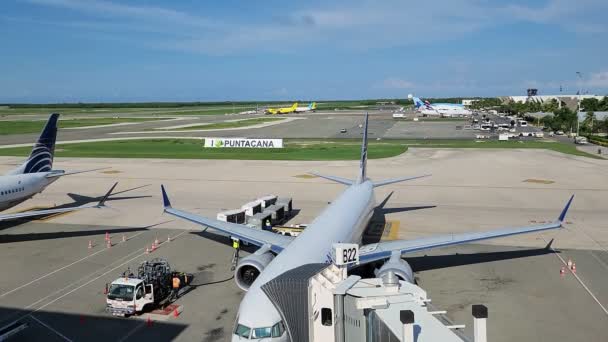 Punta Cana República Dominicana Agosto Numerosos Aviões Aeroporto Punta Cana — Vídeo de Stock