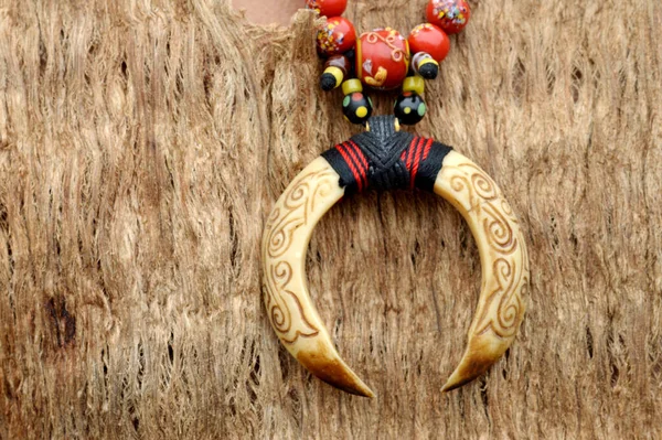 Traditional Dayak Necklaces Made Pig Tusks — Stock Photo, Image