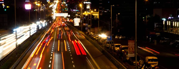 stock image Istanbul Turkey D 100 highway Maltepe Esenkent stop congested evening traffic, lights of the city and cars, September 11 2022