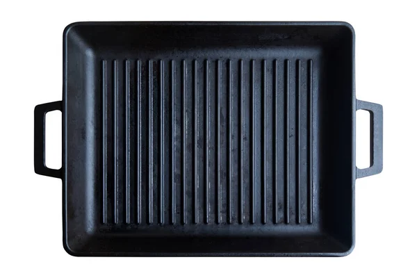 Пустой Черный Чугунный Гриль Кастрюля Современное Кухонное Оборудование Изолированный Прозрачный — стоковое фото