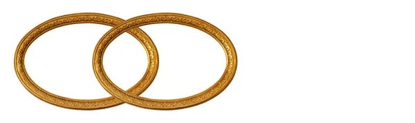 Oválný Prázdný Průhledný Dřevěný Zlatě Zlacený Ornamentální Rám Izolovaný Bílém — Stock fotografie