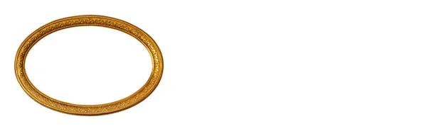 Ovaal Leeg Transparant Houten Gouden Verguld Sierlijst Geïsoleerd Witte Ondergrond — Stockfoto