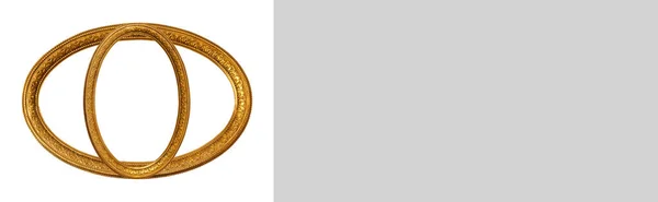 Ovaal Leeg Transparant Houten Gouden Verguld Sierlijst Geïsoleerd Witte Ondergrond — Stockfoto