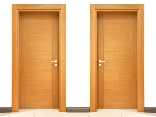 现代棕色核桃正面入口木制两扇门在房子或办公室内部 孤立透明的背景 — 图库照片