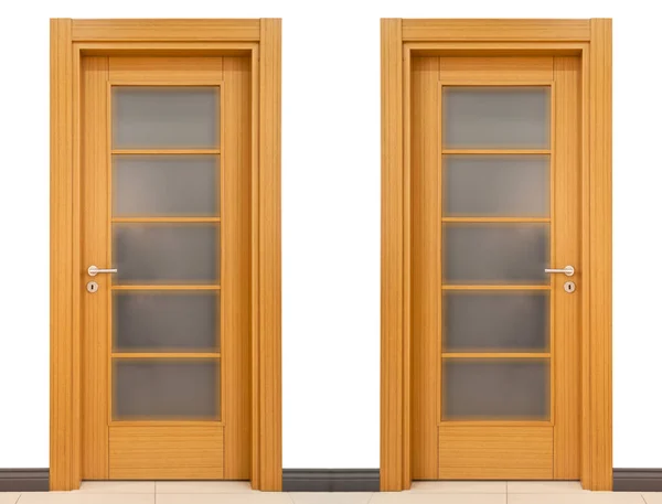 现代褐色核桃木正门玻璃门在房子或办公室内部 孤立透明的背景 — 图库照片