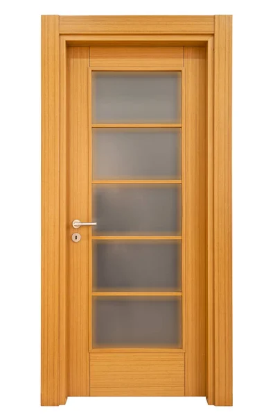 现代褐色核桃木正门玻璃门在房子或办公室内部 孤立透明的背景 — 图库照片