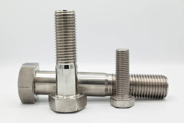 Stainless Steel Metal Metric Bolts Industrial Machined Metal Part Isolated — Stock Photo, Image
