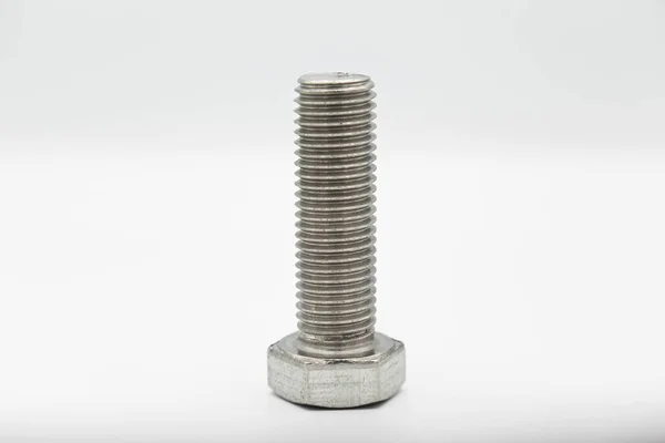 Edelstahl Metall Mit Metrischer Schraube Industriell Bearbeitetes Metallteil Isoliert Auf — Stockfoto