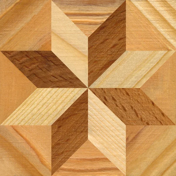 Wooden Marquetry Patterns Created Combination Different Woods Pine Hornbeam Wooden — Stock Photo, Image