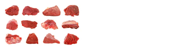 干净而新鲜的红牛生肉牛肉 横幅模仿海报的设计 白色背景隔离 — 图库照片