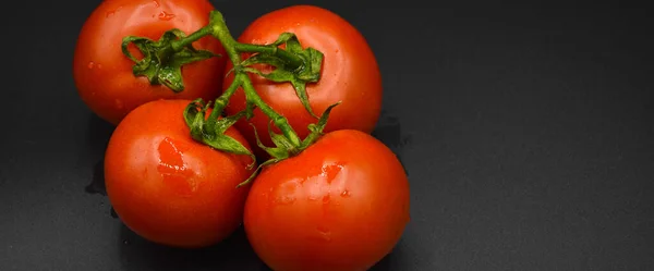 stock image Fresh tasty tomato, all organic tomato, fresh red organic tomato, isolated on black background