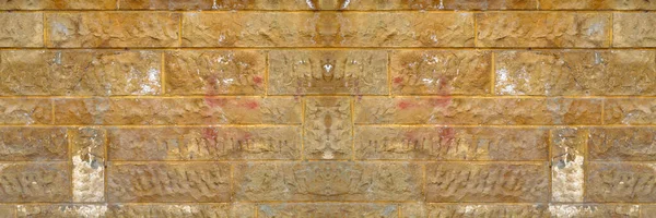 Sağlam Sarı Bej Kesimli Taş Duvar Arka Planlar Için Iyi — Stok fotoğraf