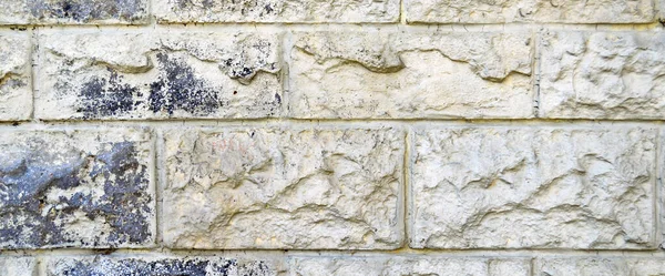 Ανθεκτικό Λευκό Και Γκρι Κομμένο Πέτρινο Τοίχο Καλό Για Υπόβαθρα — Φωτογραφία Αρχείου