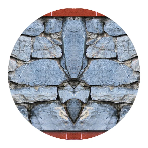 Ανθεκτικό Μπλε Και Γκρι Κομμένα Πέτρα Και Κόκκινο Τούβλο Τοίχο — Φωτογραφία Αρχείου