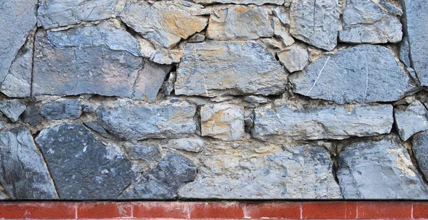 Sturdy Blue Gray Cut Stone Red Brick Wall Good Backgrounds — Stock Photo, Image