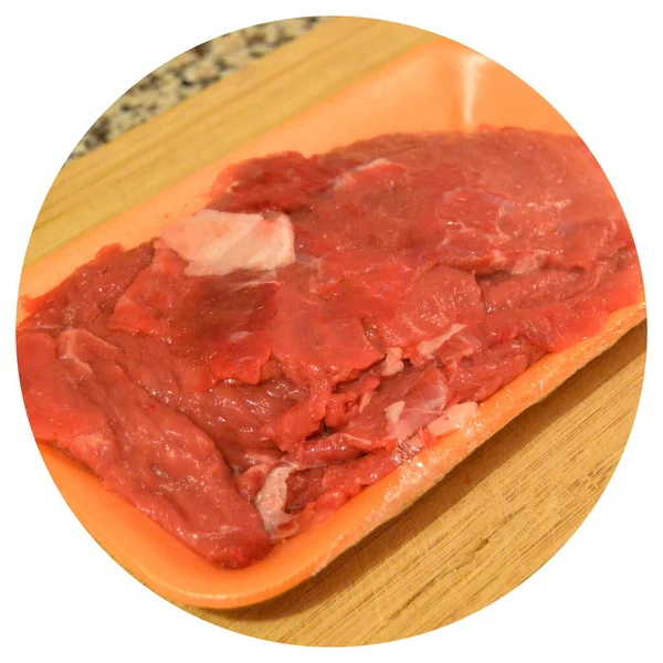 Packaged Clean Very Fresh Red Raw Cow Meat Cutting Boar — Stock Photo, Image