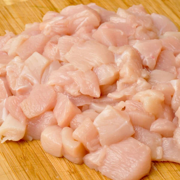 Fresh Raw Chicken Meat Breast Pieces Ready Cook Cutting Board — Fotografia de Stock