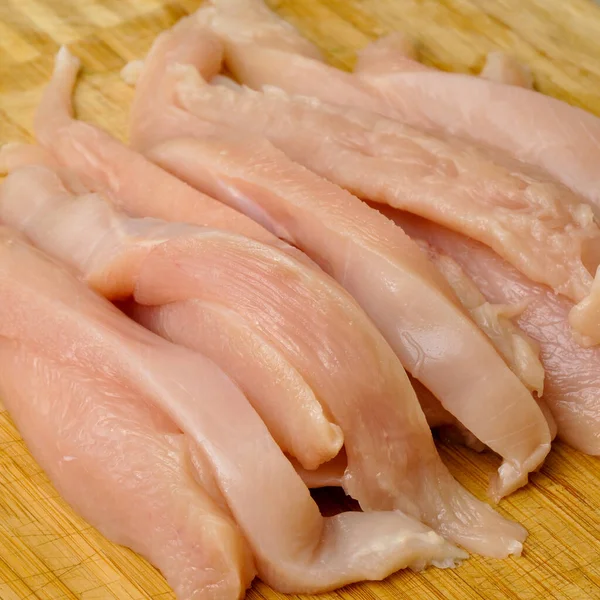 Fresh Raw Chicken Meat Breast Pieces Ready Cook Cutting Board — Stock Photo, Image
