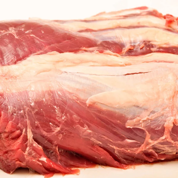 Carne Vaca Cruda Roja Muy Fresca Limpia Aislada Sobre Textura —  Fotos de Stock