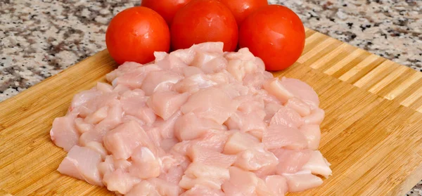 Fresh Raw Chicken Meat Breast Pieces Ready Cook Tomato — Stock Photo, Image