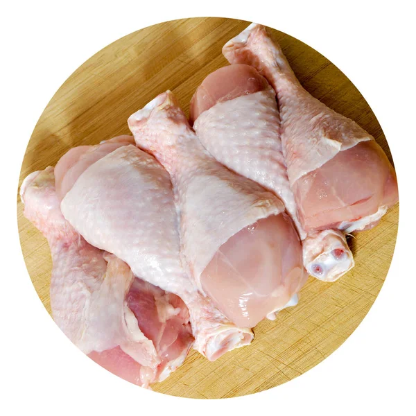Friss Főzés Nélküli Csirkehús Dobverő Darabok Sütésre Kész Baget Vágódeszkán — Stock Fotó