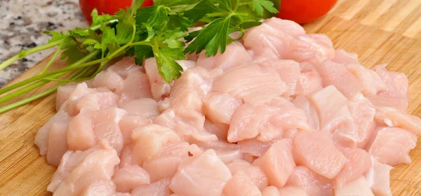 Fresh Raw Chicken Meat Breast Pieces Ready Cook Tomato Parsley — Foto Stock