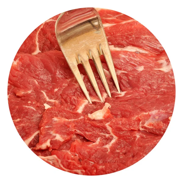 清净鲜红生肉牛肉和叉子 红牛肉质 — 图库照片