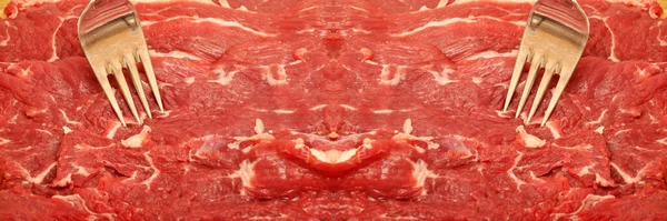Czyste Bardzo Świeże Czerwone Surowe Mięso Widelec Wołowy Czerwona Konsystencja — Zdjęcie stockowe