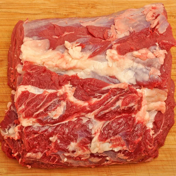Schoon Zeer Vers Rood Rauw Rundvlees Bamboe Snijplank Koeienvlees Textuur — Stockfoto