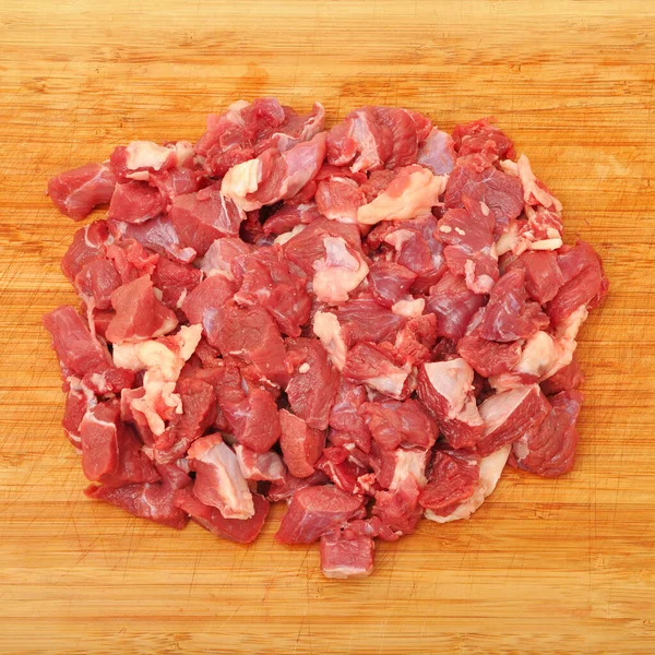 Clean Very Fresh Red Raw Cow Meat Beef Bamboo Cutting — Stock Photo, Image