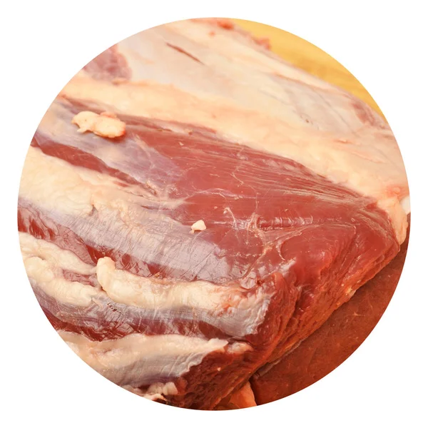 Carne Bovina Cruda Rossa Molto Fresca Pulita Bambù Sul Tagliere — Foto Stock
