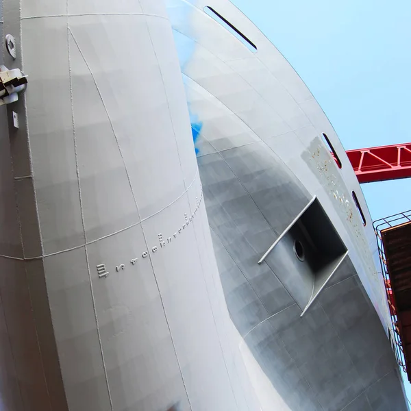 Große Tonnage Stahlschiff Befindet Sich Bau Werft Schiffbau Weiter — Stockfoto