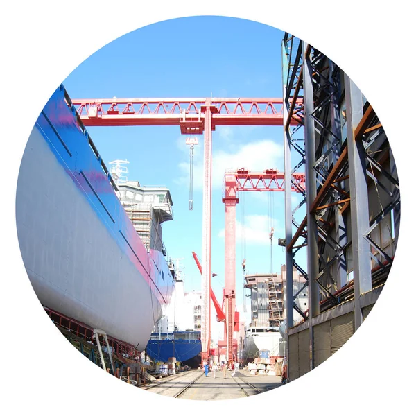 Große Tonnage Stahlschiff Befindet Sich Bau Werft Schiffbau Weiter — Stockfoto